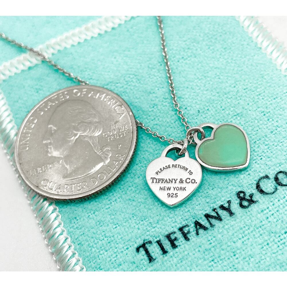 Tiffany & Co. Return to Tiffany Blue Enamel Double Mini Heart Necklace 16” - Picture 3 of 10